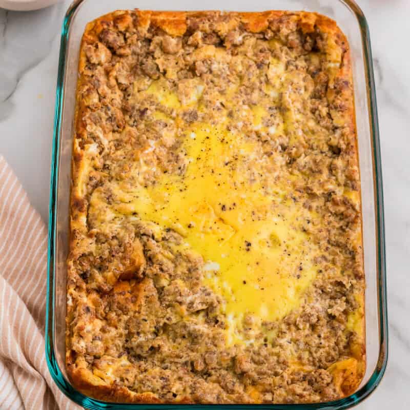 Cream Cheese Sausage Casserole out of the oven