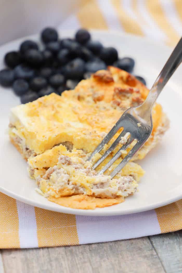 Cream Cheese Sausage Casserole with a fork