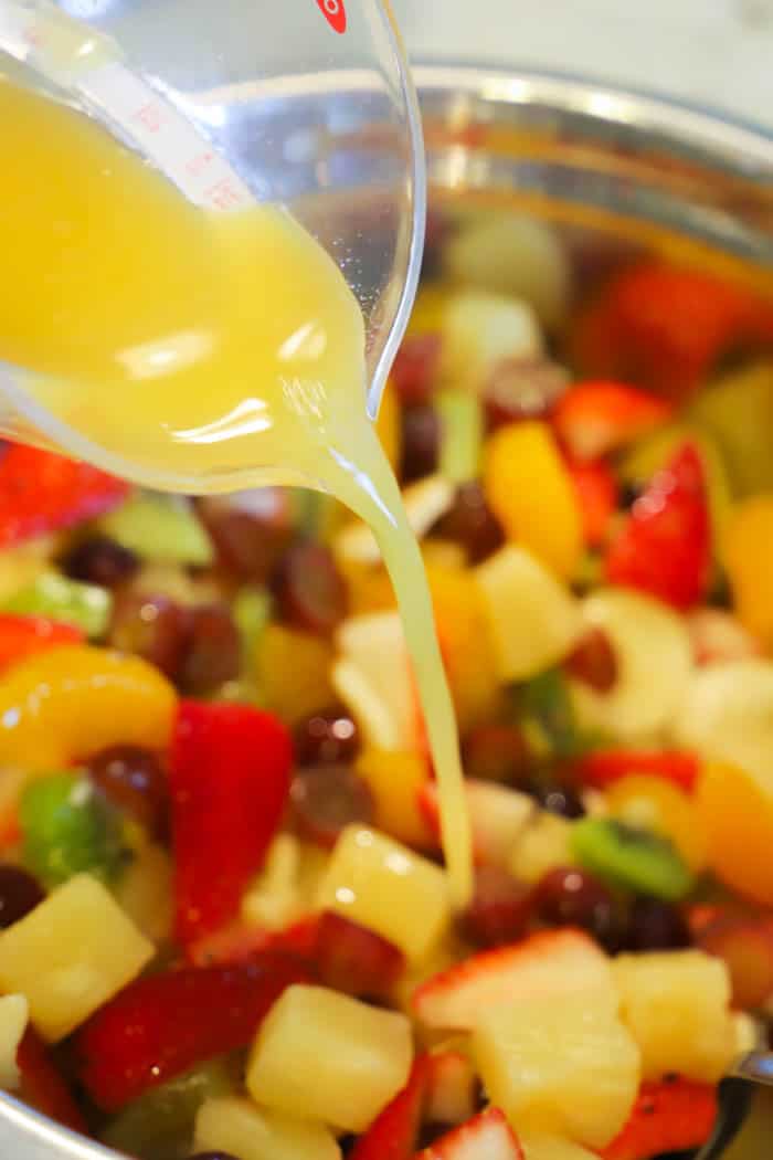pour juice into Fruit Salad