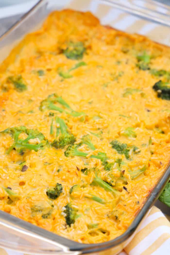 Cheesy Broccoli Casserole in a casserole dish