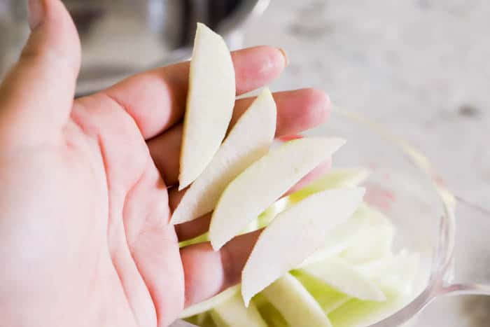 apple slices in my hand.