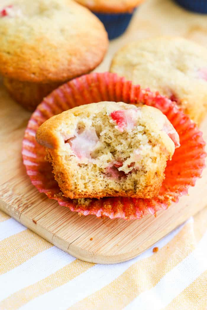 Strawberry Banana Muffins with a bite out