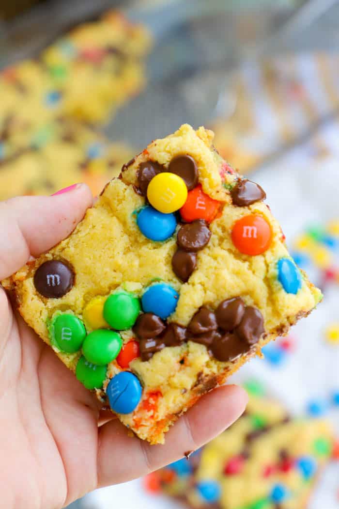 Cake Mix Cookie Bars hold in my hand