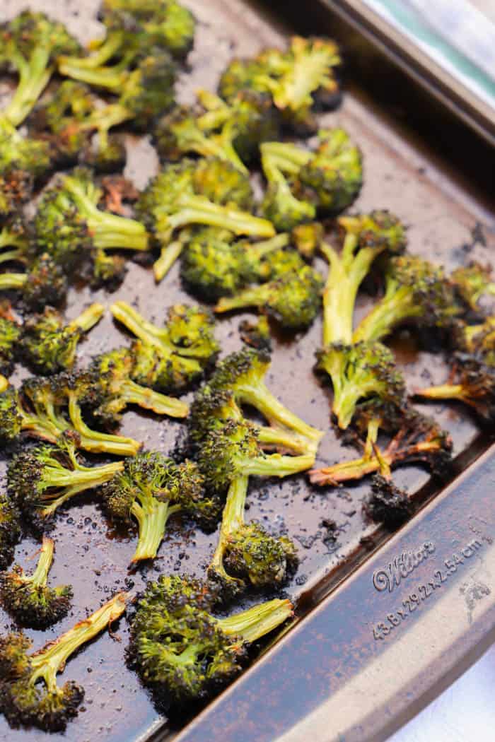 Lemon Garlic Roasted Broccoli on a sheet