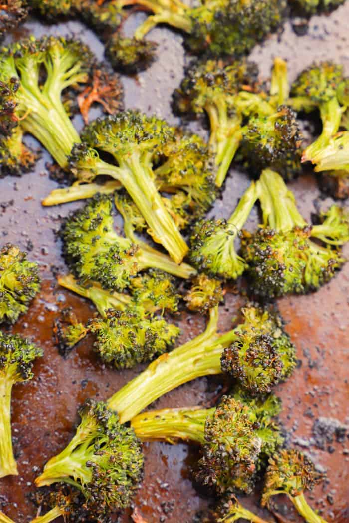 Overhead shot of Lemon Garlic Roasted Broccoli