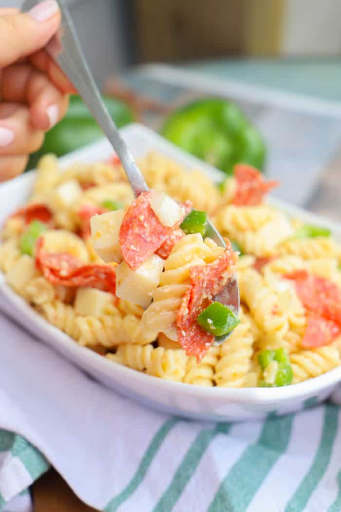Pizza Pasta Salad in a spoon