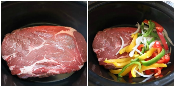 steak and peppers in the slow cooker