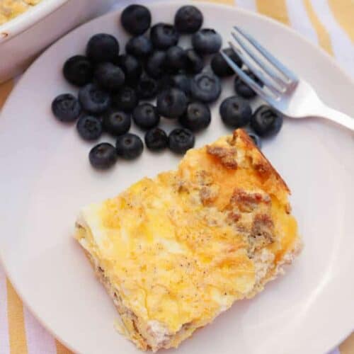 Cream Cheese Sausage Casserole on a white plate.