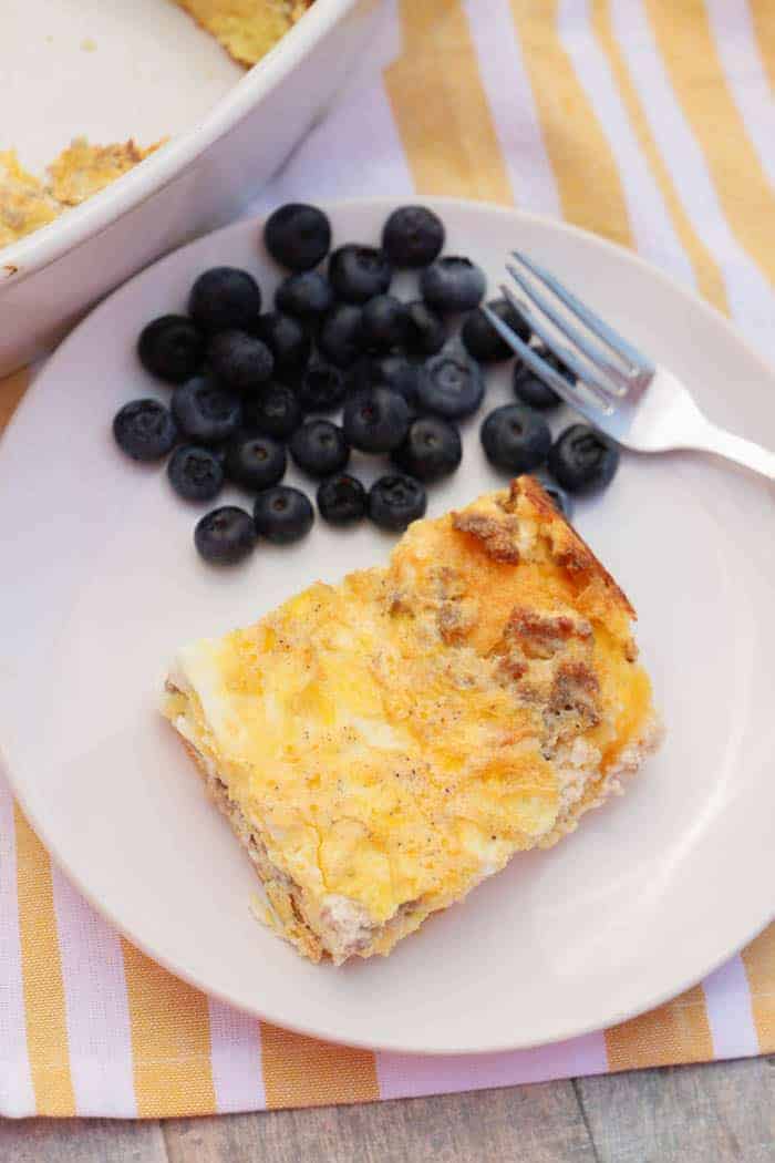 Cream Cheese Sausage Casserole on a white plate.