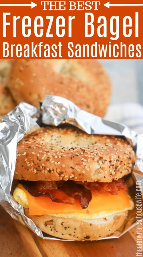 Freezer Bagel Breakfast Sandwiches with text on image