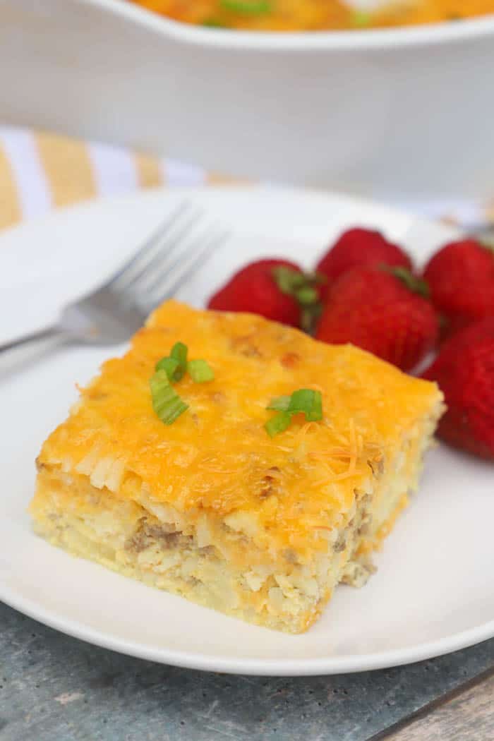 Cheesy Potato Breakfast Casserole on a white plate