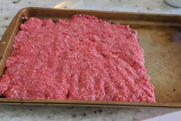 ground beef on a pan