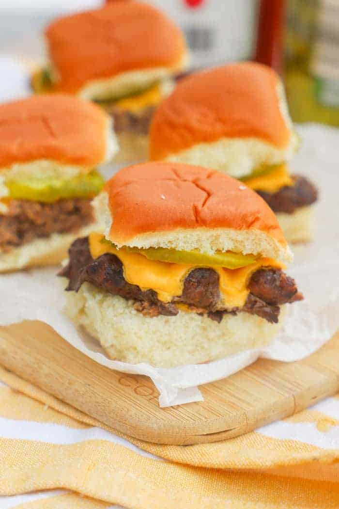 Easy Cheeseburger Sliders on a wooden board