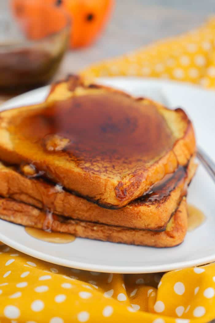Pumpkin Spice French Toast on a white plate