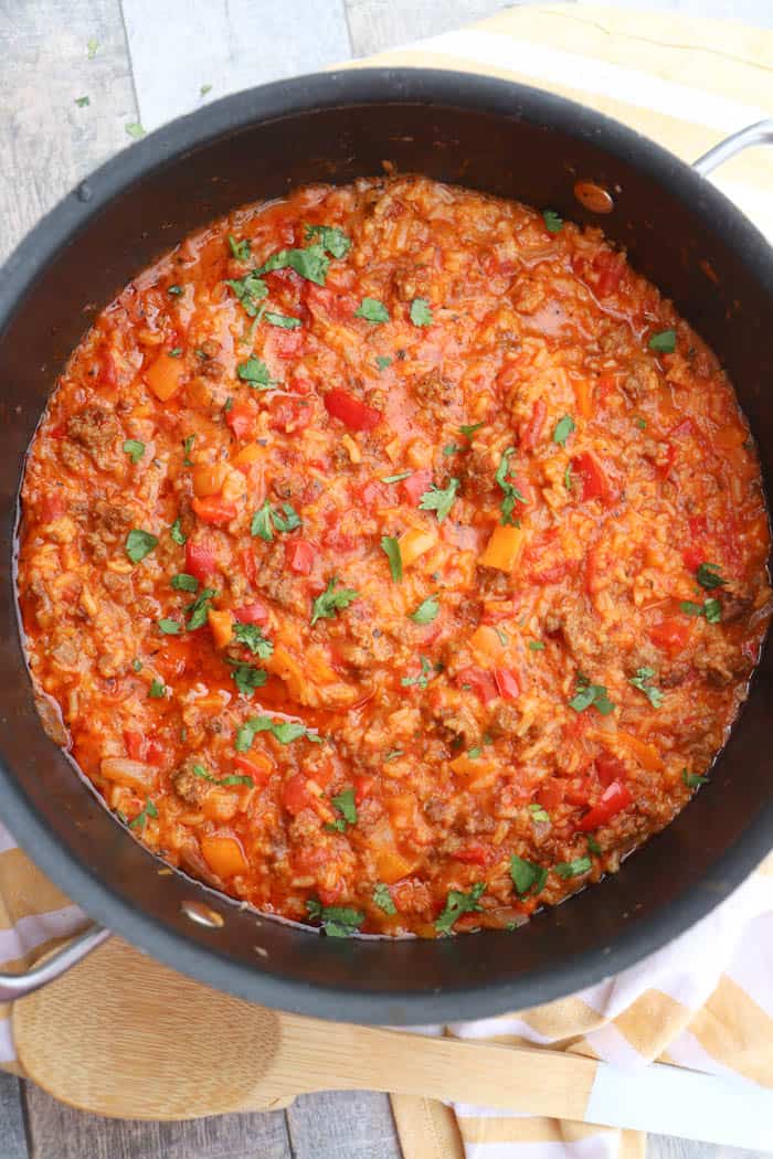 One Pot Stuffed Pepper Casserole in a large pot