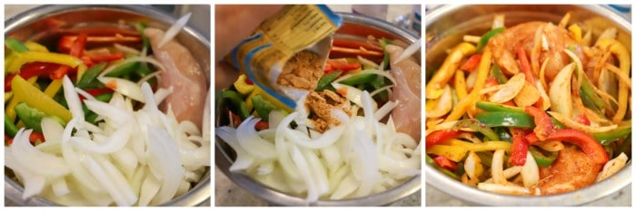 peppers and onions in a mixing bowl