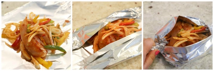 ingredients being wrapped in foil