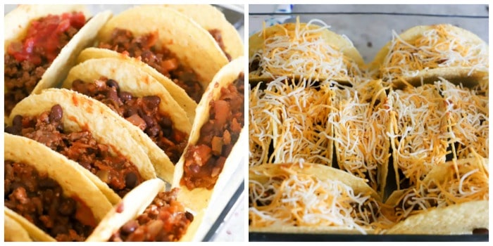 Oven Baked Beef Tacos in the shells ready for the oven