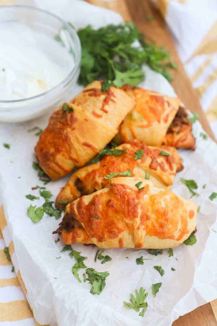 Taco Roll-Ups on a serving board