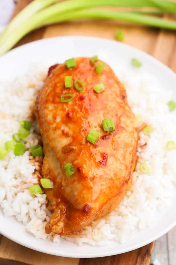 Baked Honey Soy Chicken on a white plate