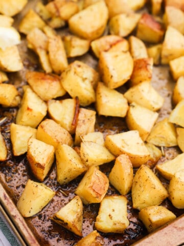 Lemon Herb Roasted Potatoes on a pan