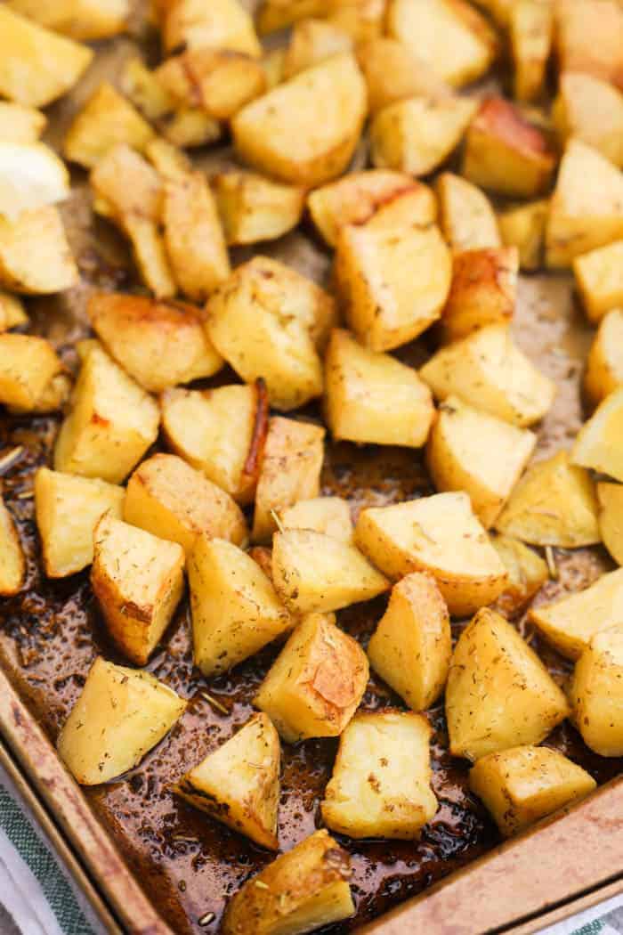 Lemon Herb Roasted Potatoes on a pan