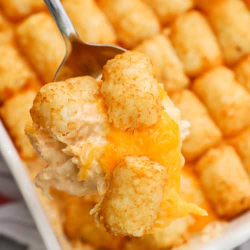 Buffalo Chicken Tater Tot Casserole in a spoon