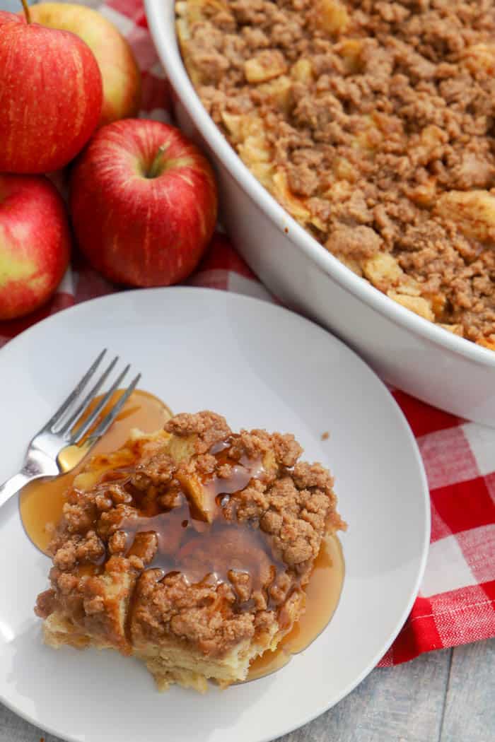 Breakfast recipe Apple Cinnamon French Toast Casserole on plate