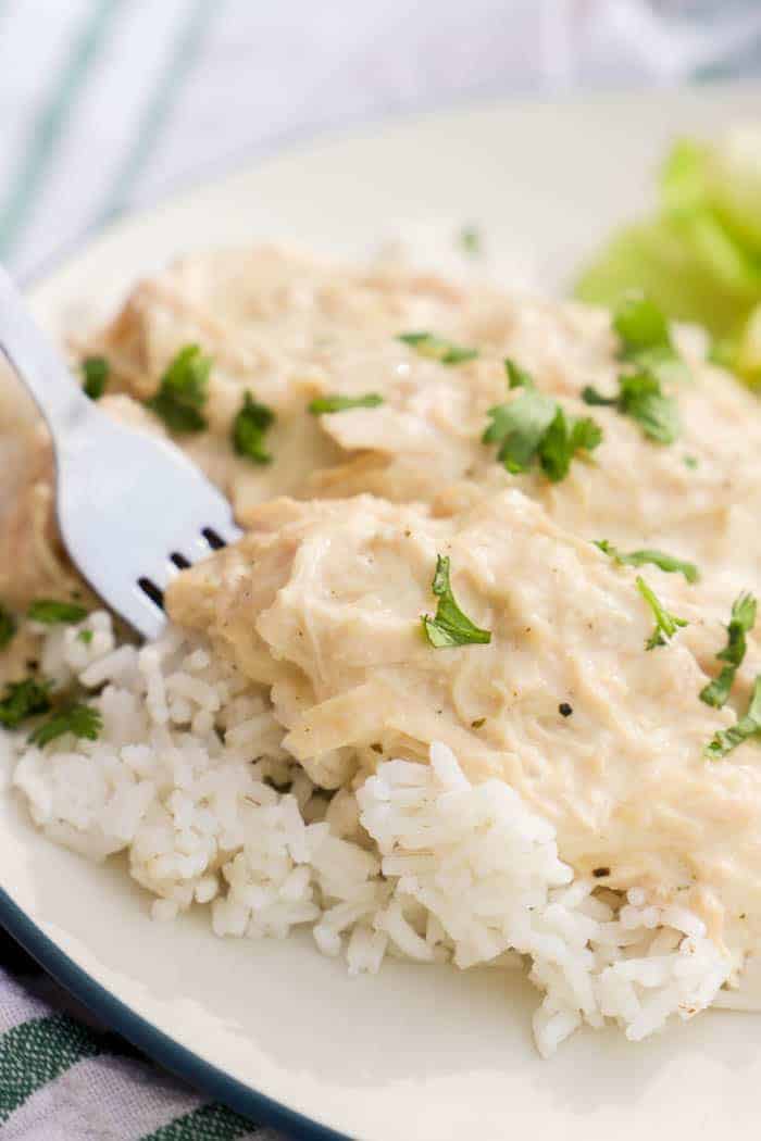 Slow Cooker Ranch Chicken with fork