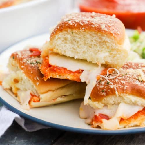 Pizza Sliders on a blue plate