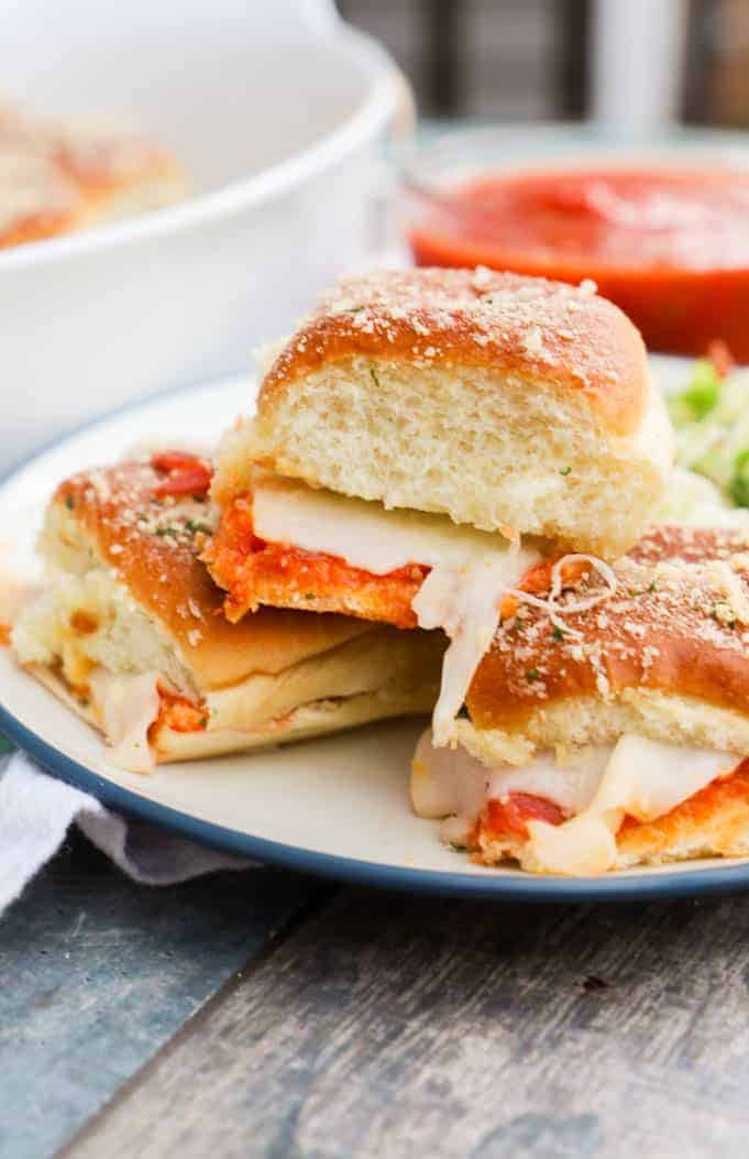 Pizza Sliders on a blue plate