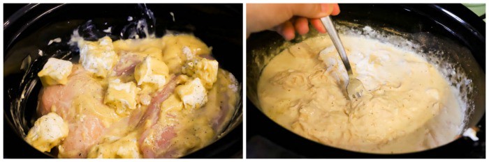 mixing and cooking Slow Cooker Ranch Chicken in the slow cooker