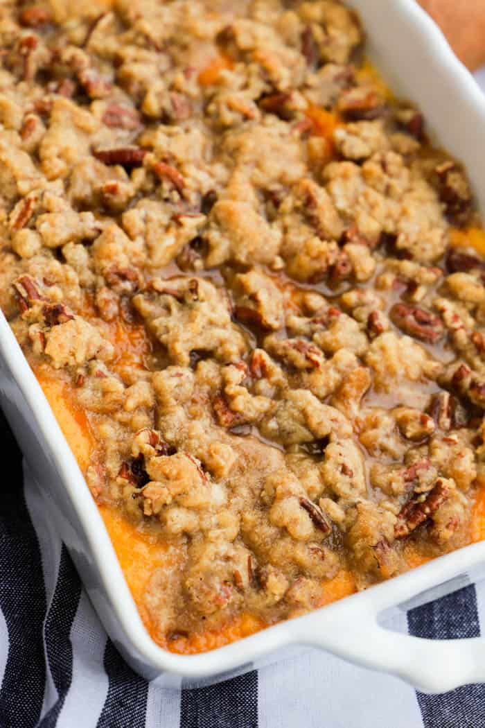 Sweet Potato Casserole in a casserole dish