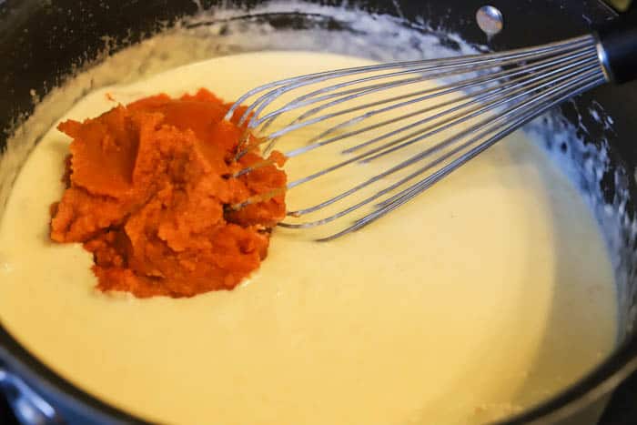 adding pumpkin to the sauce. Pumpkin Pasta