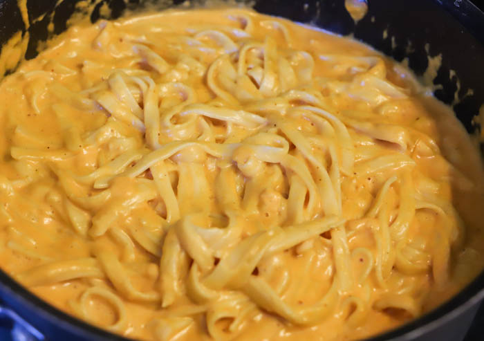 adding pasta to the pumpkin sauce Pumpkin Pasta