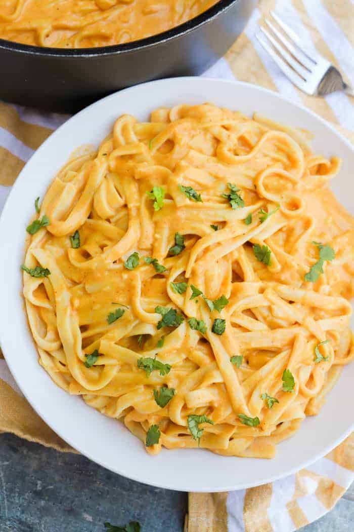 Pumpkin Pasta in a white bowl
