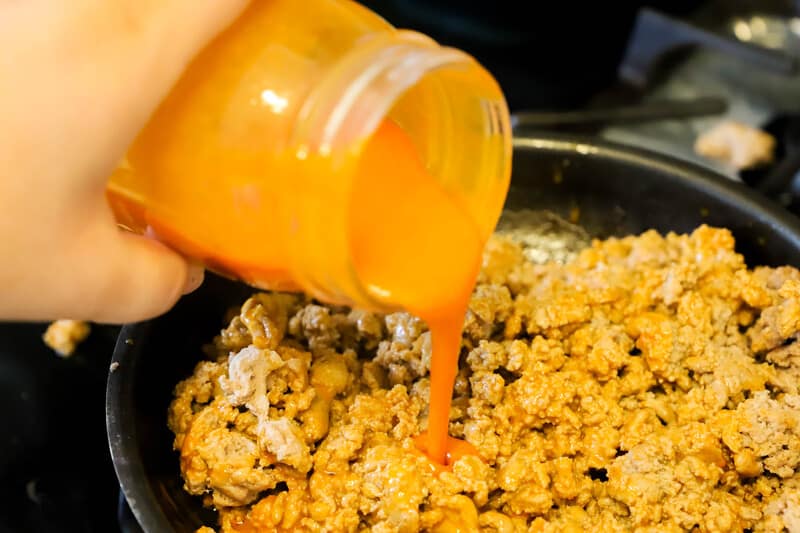 Buffalo Chicken Sloppy Joes in the skillet