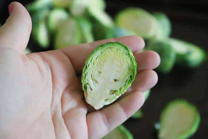 cutting Brussel sprouts