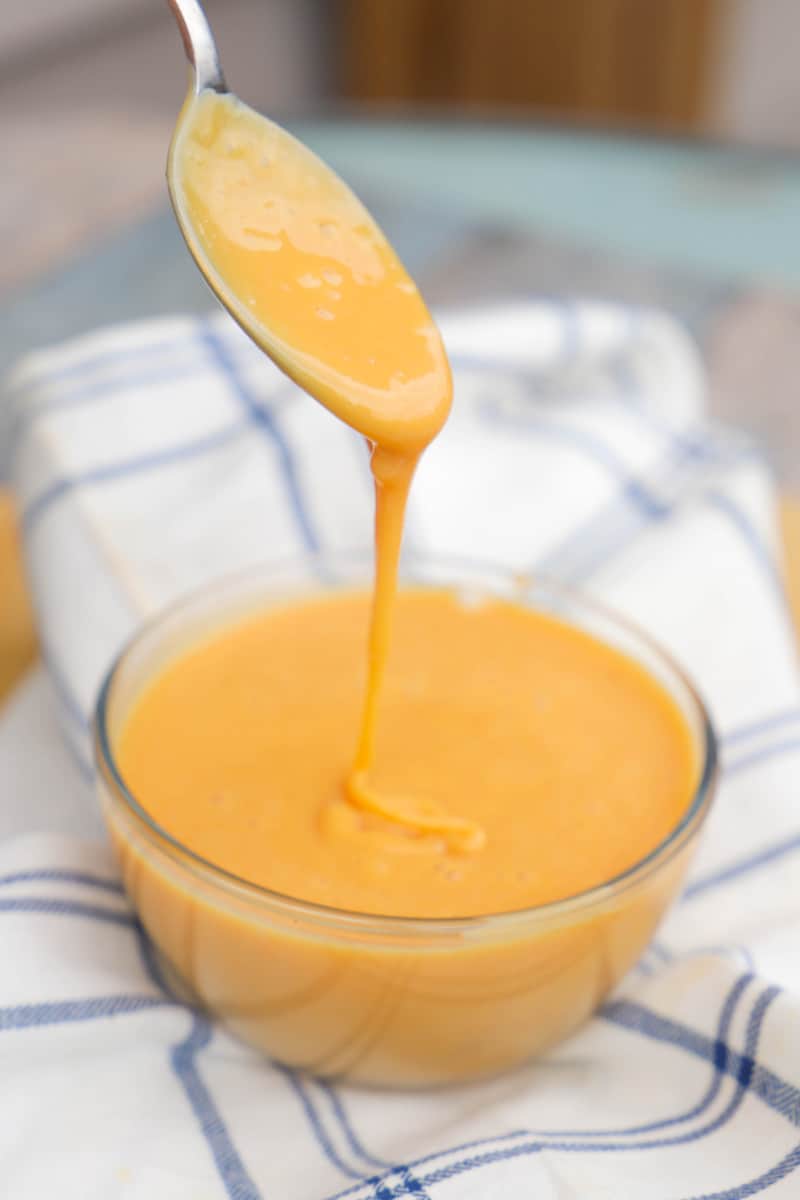 Homemade Caramel Sauce in a clear bowl