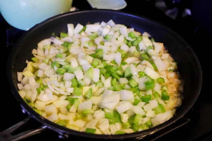 cooking veggies in a skillet