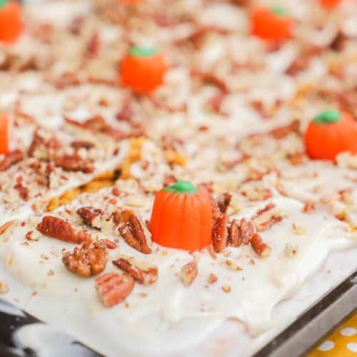 Pumpkin Sheet Cake in a sheet pan