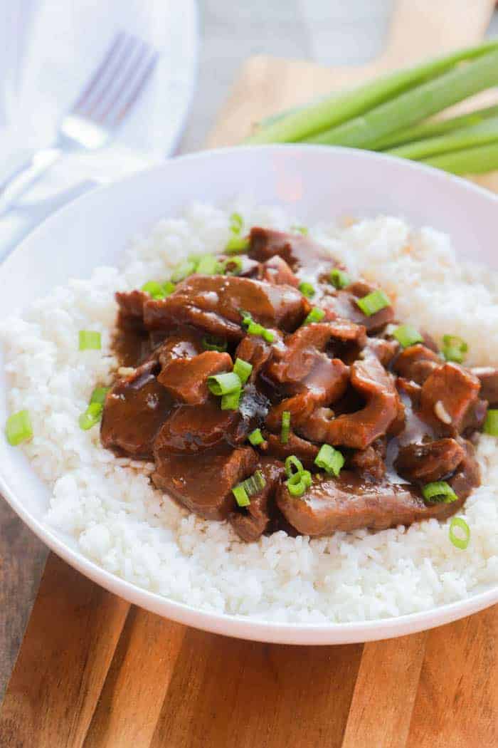 Slow Cooker Mongolian Beef with green onions