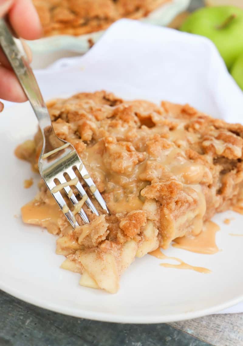 Caramel Dutch Apple Pie with a fork