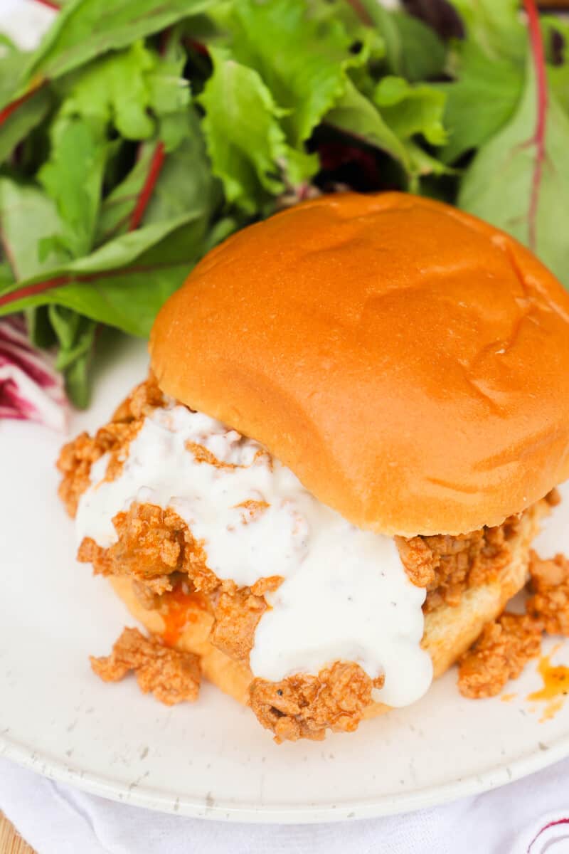 Buffalo Chicken Sloppy Joes topped with ranch
