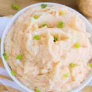 Cheddar Ranch Mashed Potatoes in a white bowl