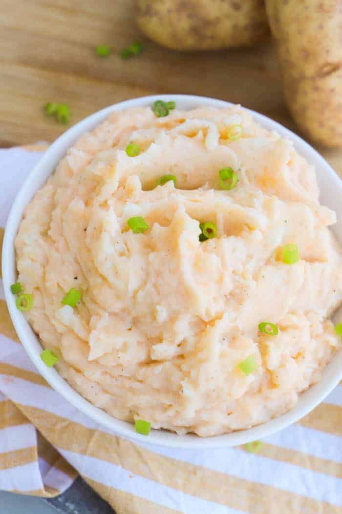 Cheddar Ranch Mashed Potatoes in a white bowl