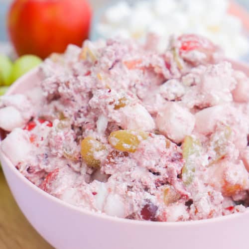 Cranberry Fluff in a pink bowl