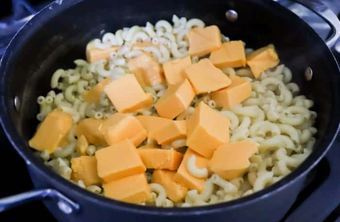 noodles and cheese in a pot