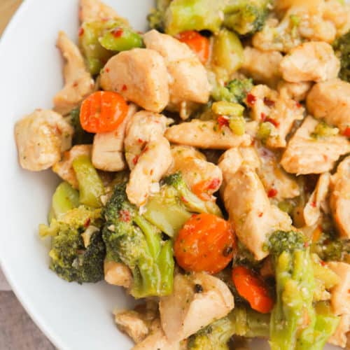 Honey Garlic Chicken and Veggie Skillet in a bowl