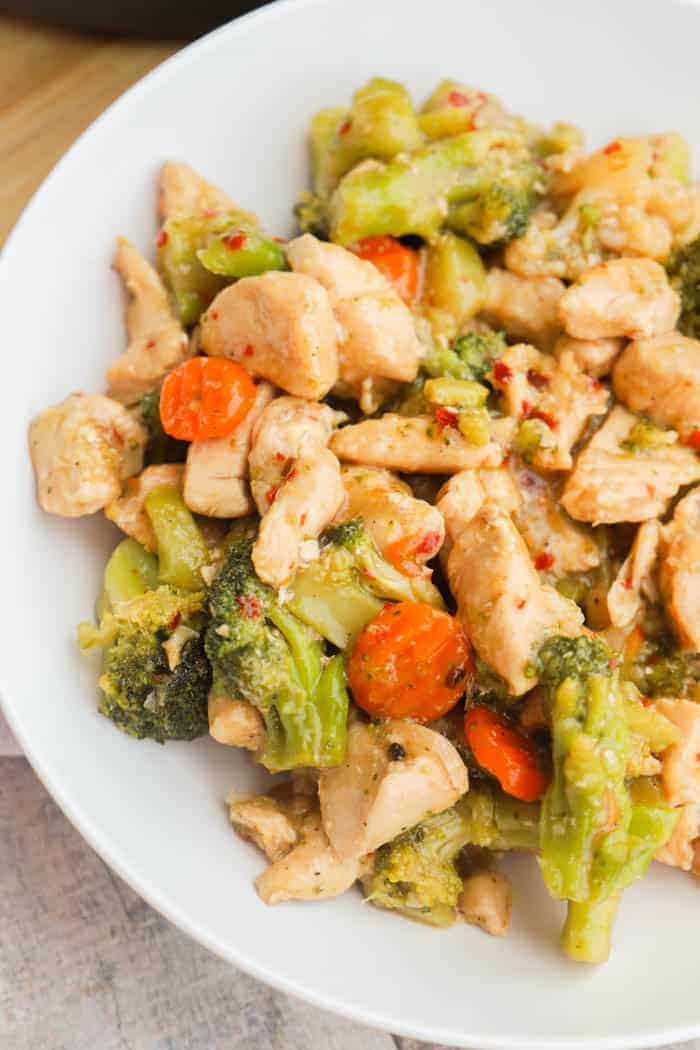 Honey Garlic Chicken and Veggie Skillet in a bowl